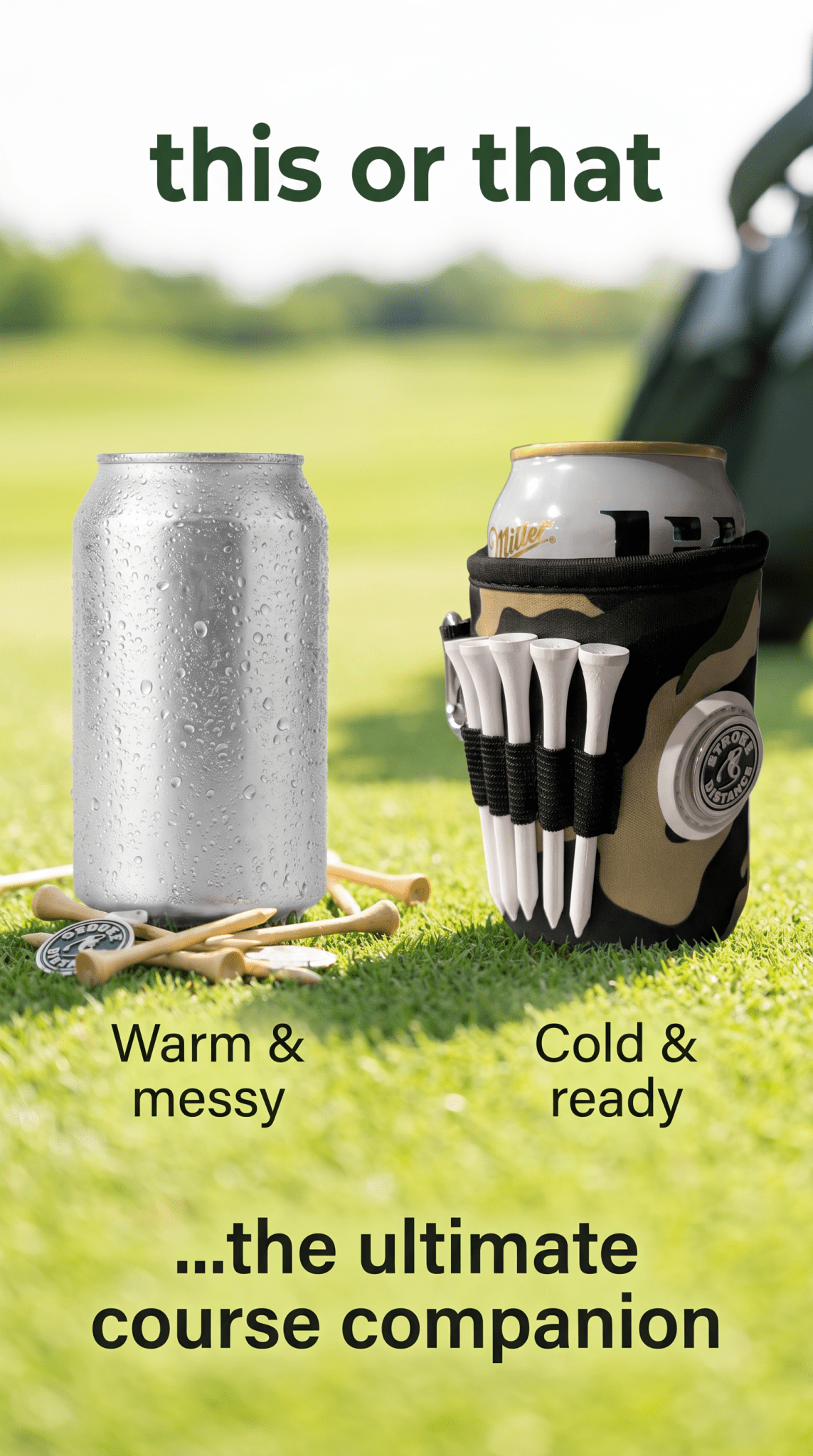 Beverage Caddie 3-in-1 Golf Insulator, Removeable Ball Marker, Bag Clip & Tees Combo