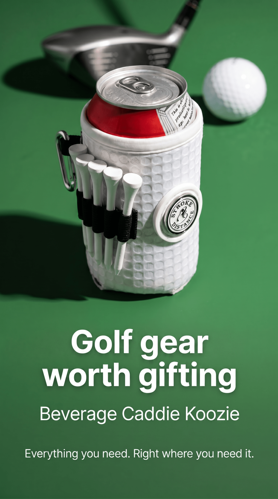 Beverage Caddie 3-in-1 Golf Insulator, Removeable Ball Marker, Bag Clip & Tees Combo