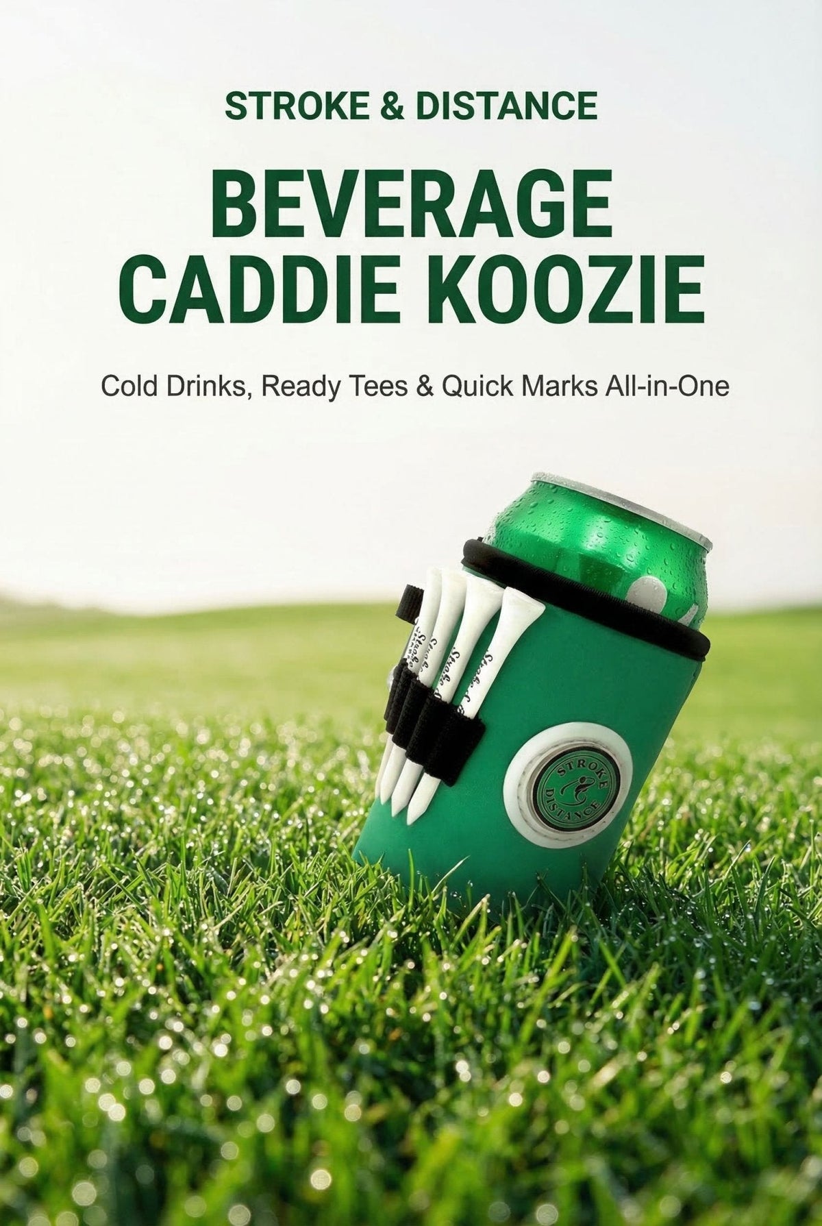 Beverage Caddie 3-in-1 Golf Insulator, Removeable Ball Marker, Bag Clip & Tees Combo