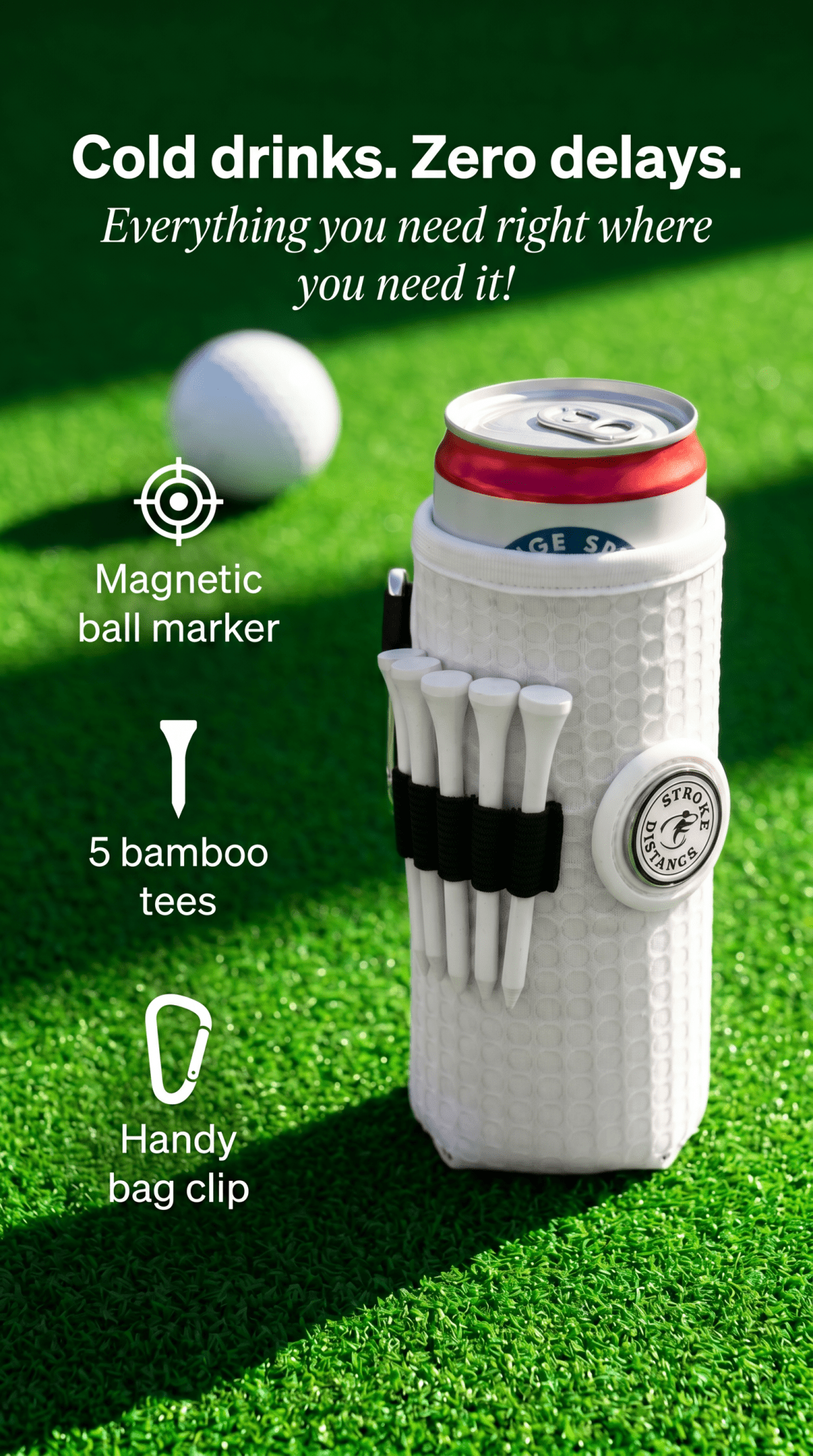 Beverage Caddie 3-in-1 Golf Insulator, Removeable Ball Marker, Bag Clip & Tees Combo