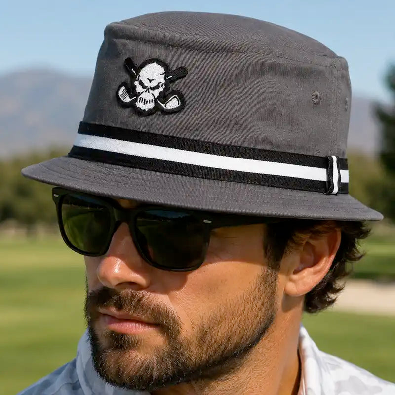 Premium Bucket Golf Hat w/ Skull (Charcoal)