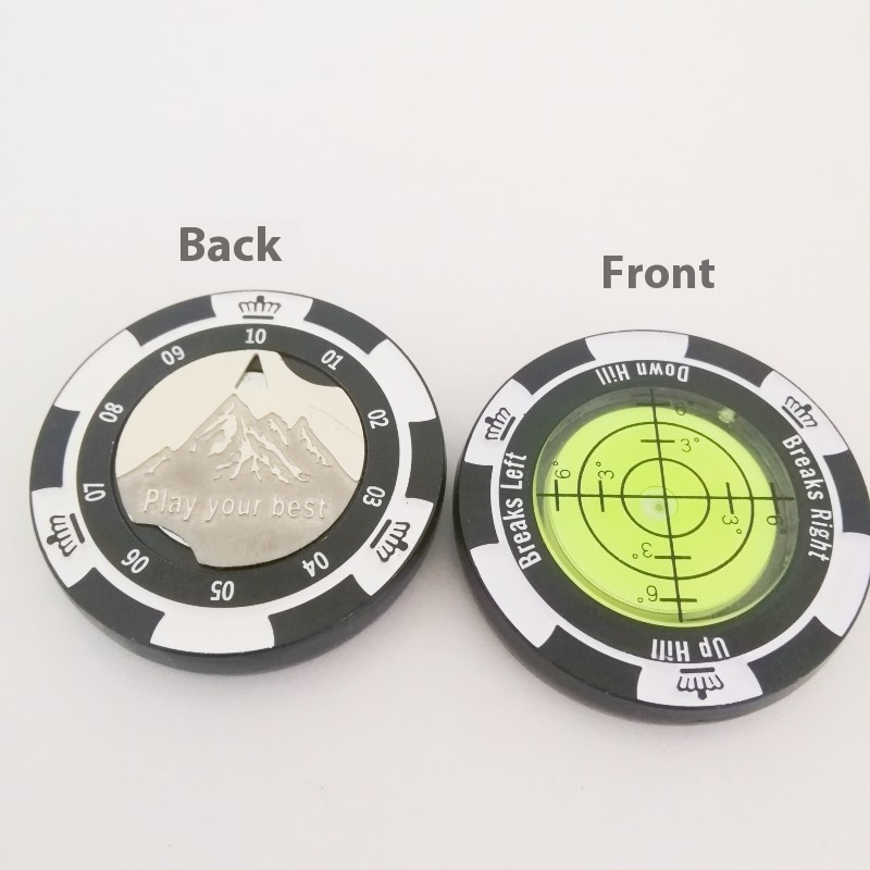Poker chip style golf green reader ball marker for reading putt break on the green