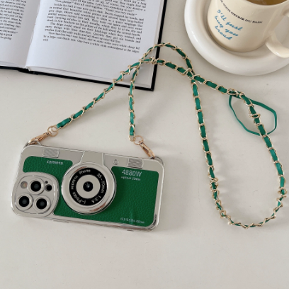 iPhone Camera Lens Crossbody Chain Leather Case