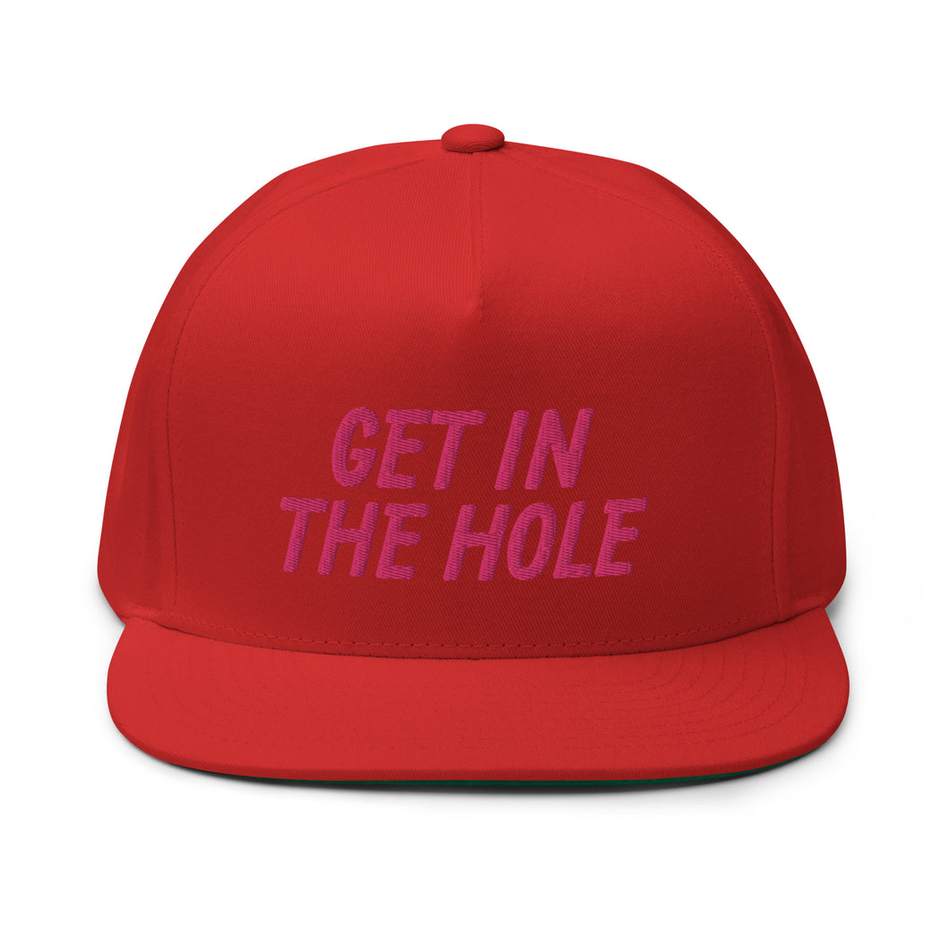 Get in the Hole Flat Bill Cap - Pink Logo