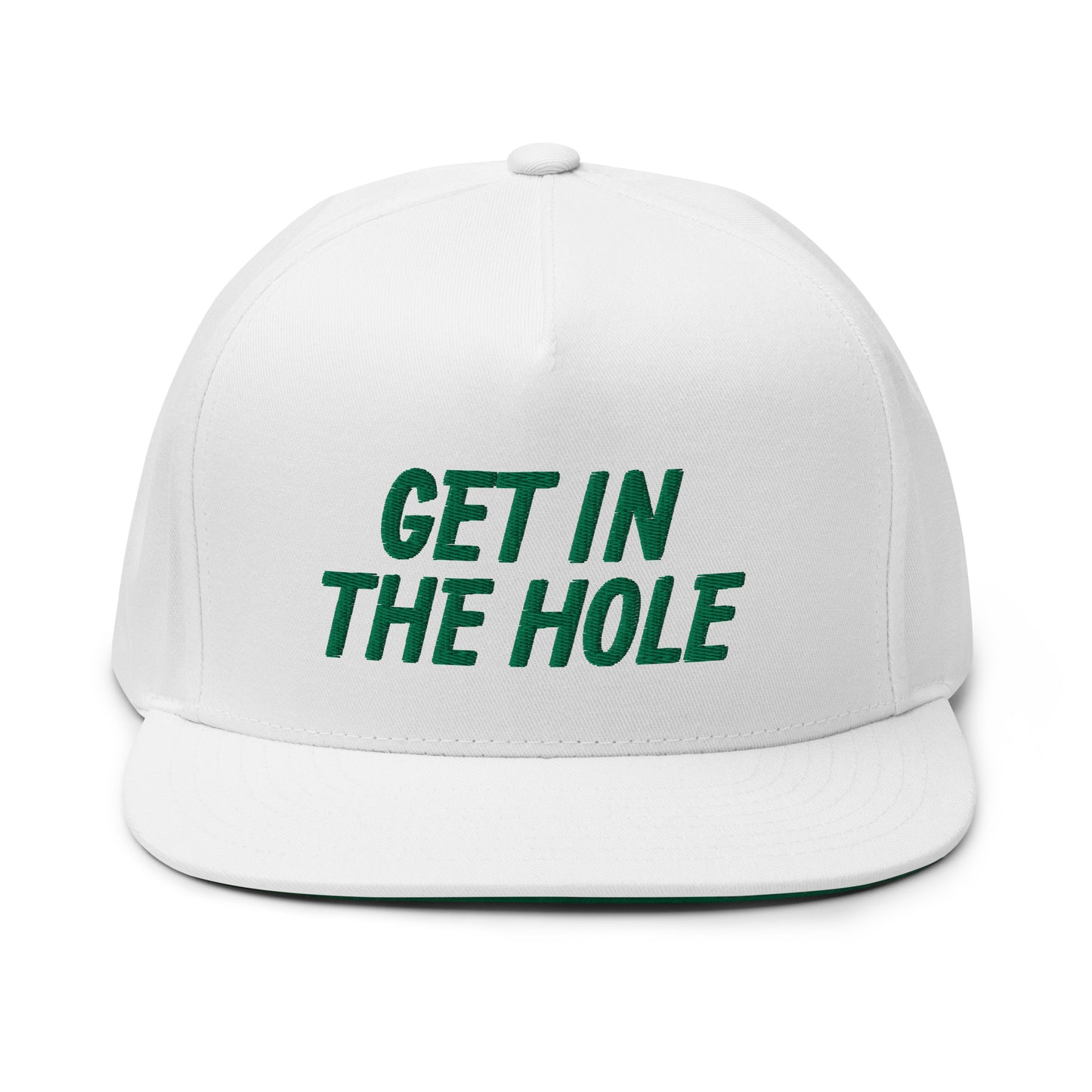 Get in the Hole Flat Bill Cap - Green Logo