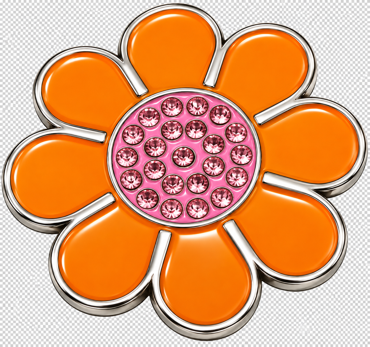 Hippie Flower Orange & Pink Crystal Ball Marker & Hat Clip by ReadyGOLF