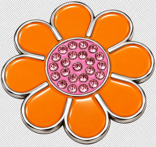 Hippie Flower Orange & Pink Crystal Ball Marker & Hat Clip by ReadyGOLF