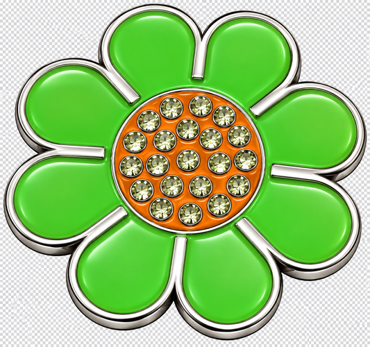 Hippie Flower Green & Orange Crystal Ball Marker & Hat Clip by ReadyGOLF