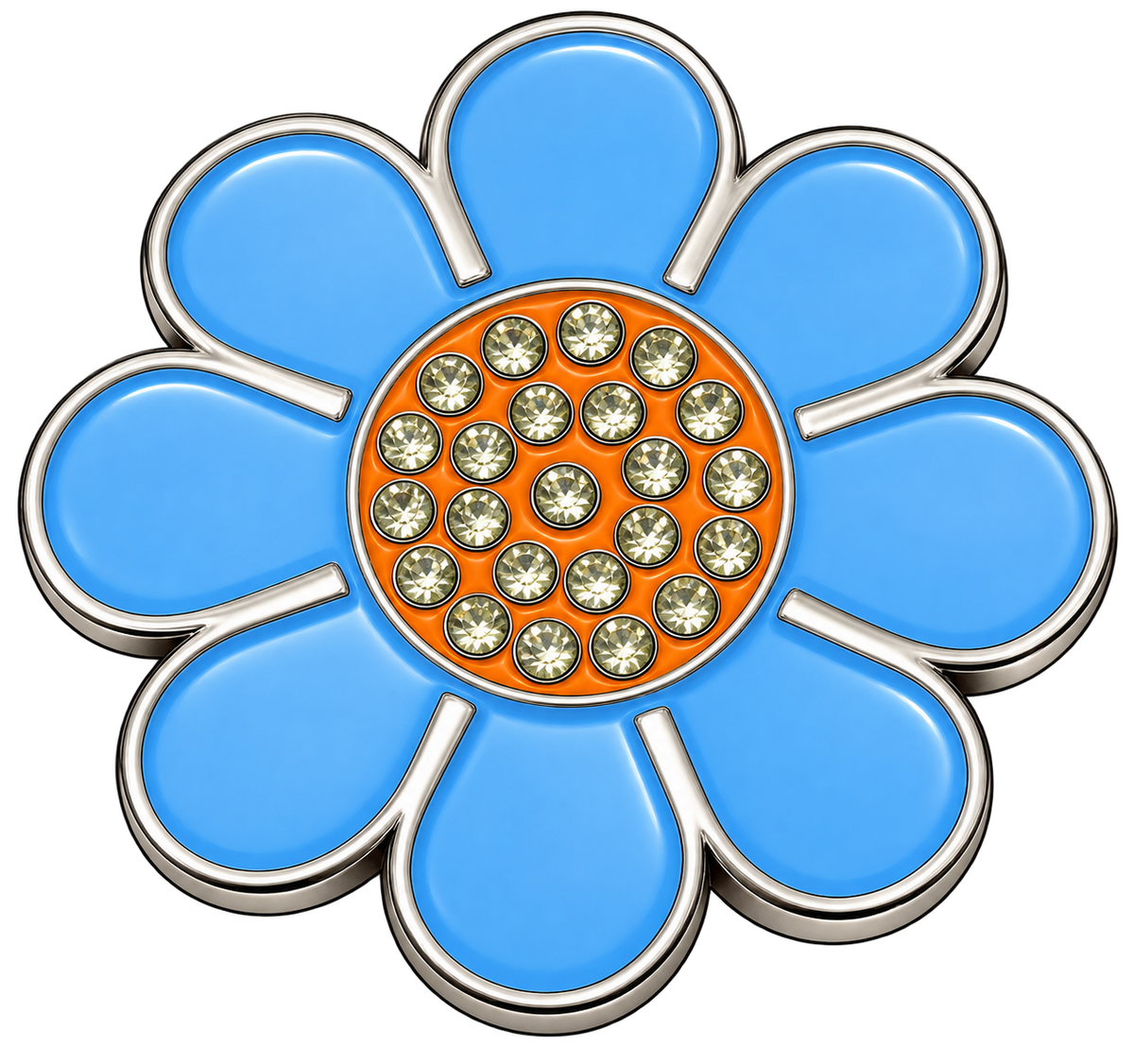 Hippie Flower Blue & Orange Crystal Ball Marker & Hat Clip by ReadyGOLF