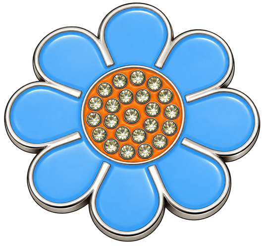 Hippie Flower Blue & Orange Crystal Ball Marker & Hat Clip by ReadyGOLF