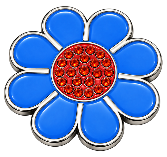 Hippie Flower Blue & Red Crystal Ball Marker & Hat Clip by ReadyGOLF