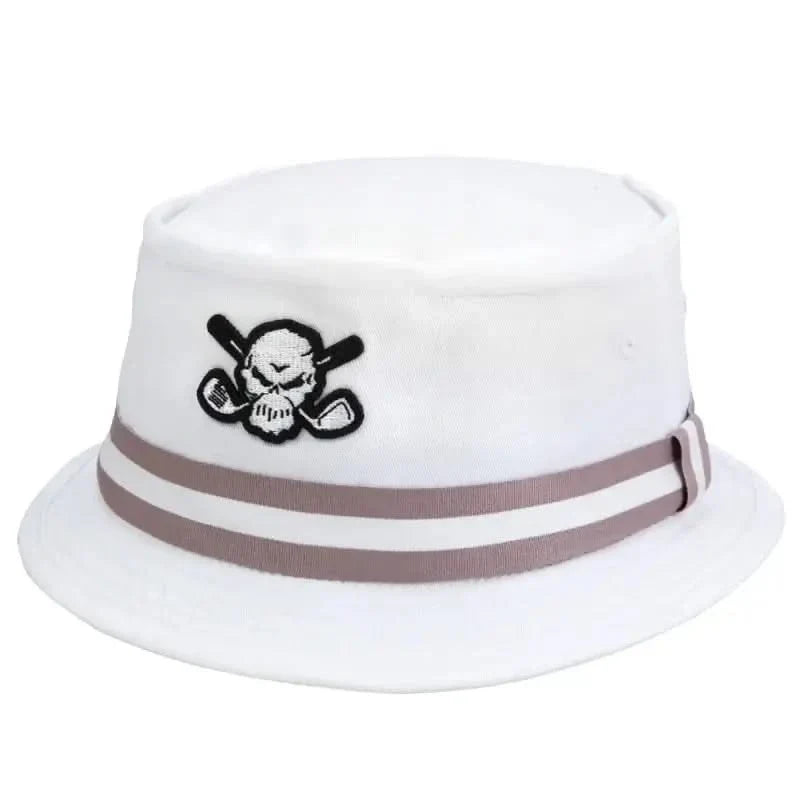 Premium Bucket Golf Hat w/ Skull (White)