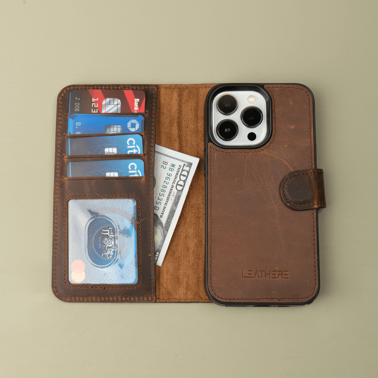 iPhone 16 Series Dark Brown Wallet Case - New York