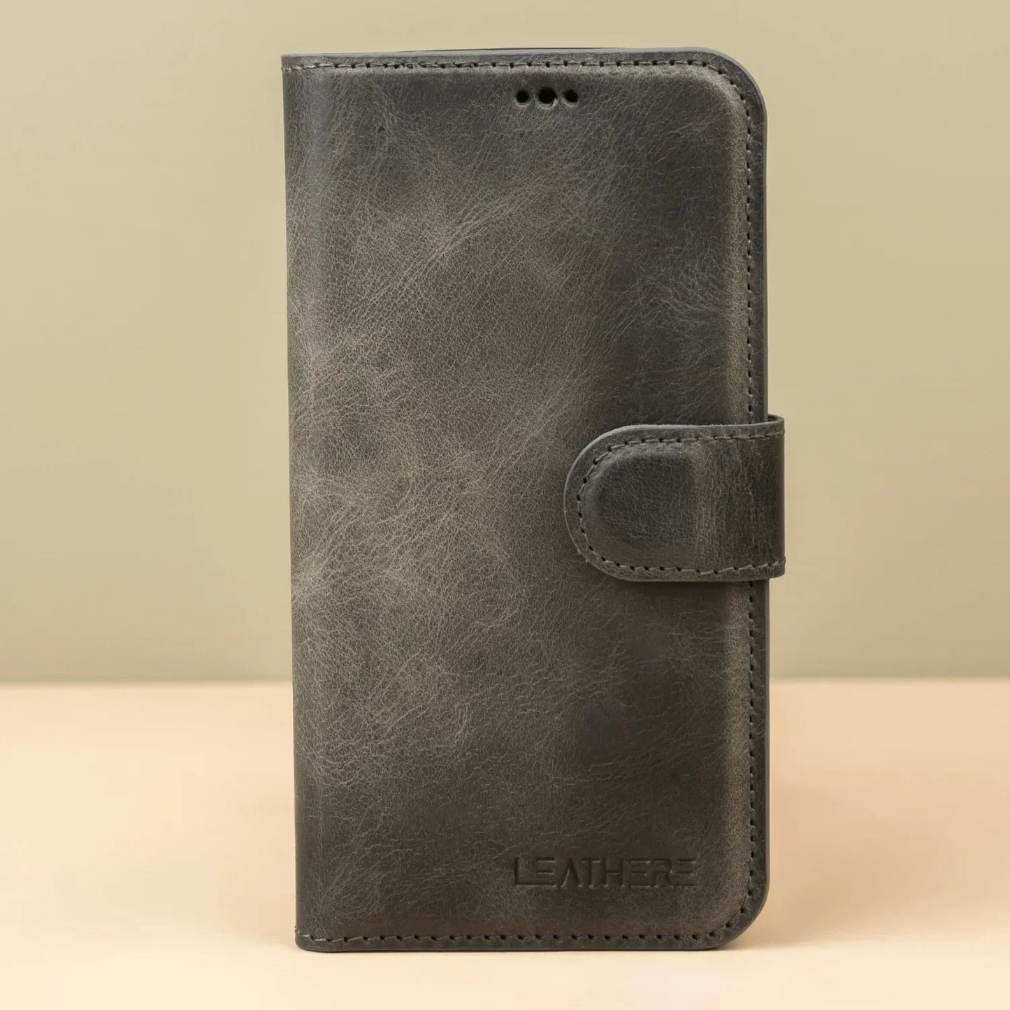 iPhone 16 Series Grey Leather Wallet Case - New York