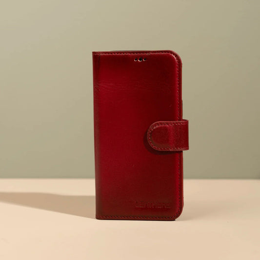 iPhone 16 Series Red Leather Wallet Case - New York
