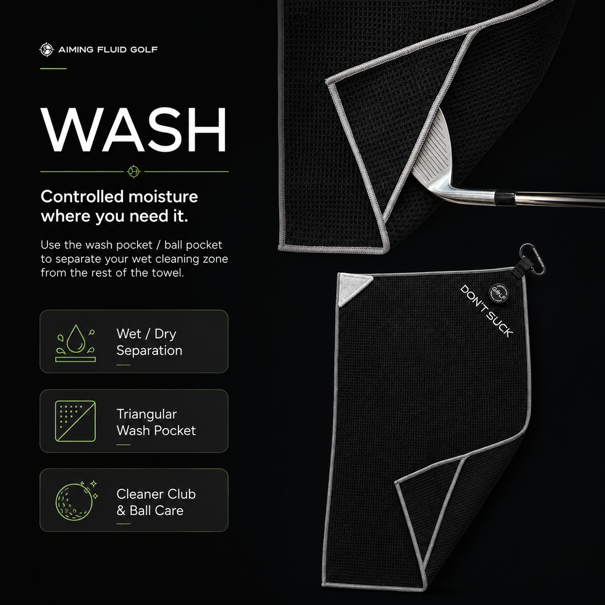 Don't Suck Magna-Anchor™ Stubby Magnetic Golf Towel - Black / Grey