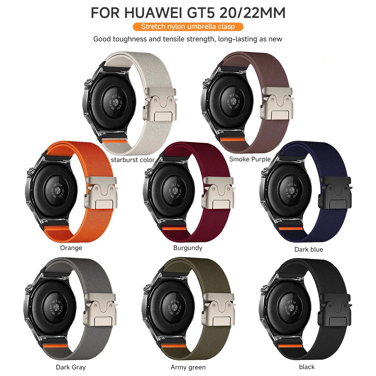 Braided Nylon Watch Band | Samsung Galaxy Watch 7/6/5/4 & Huawei Watch GT5/GT4 Pro/GT3 | 20mm 22mm