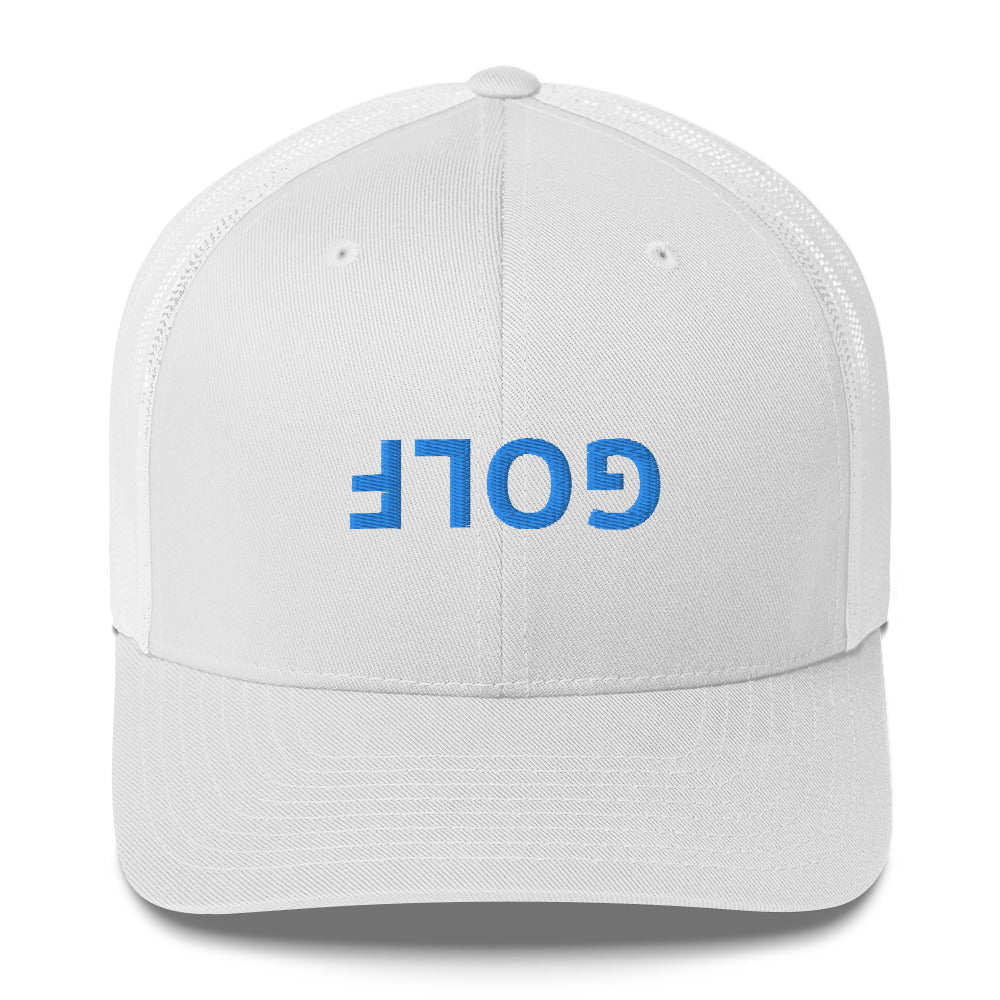 Upside Down Golf Trucker Cap - Light Blue Logo