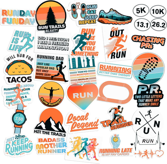 Running Sticker Pack – 34 Motivational Vinyl Stickers for Runners & Water Bottles | BLAUBECK