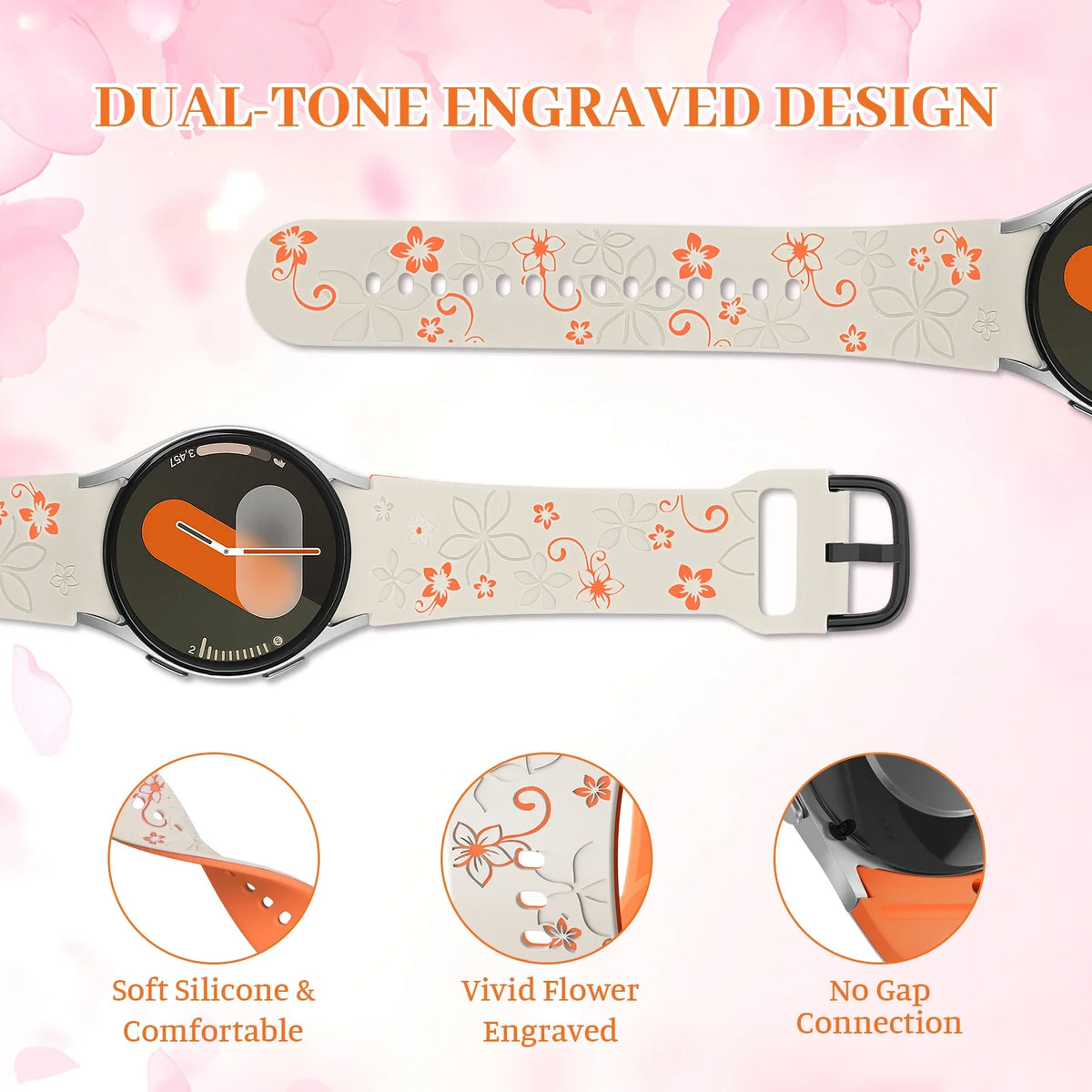 Samsung Galaxy Floral Engraved Silicone Watch Band For 20mm