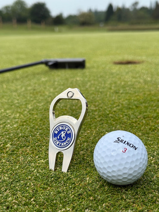 Stroke & Distance Golf Gift Set: Gift Tin, Divot Tool, Ball Marker, Hat Clip