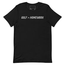 Load image into Gallery viewer, Golf &gt; Homework Unisex t-shirt - Silver Logo
