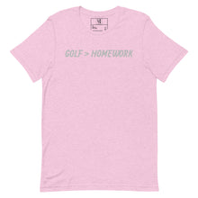 Load image into Gallery viewer, Golf &gt; Homework Unisex t-shirt - Silver Logo
