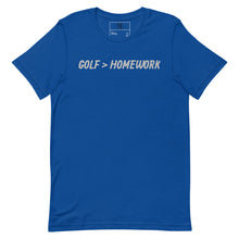 Load image into Gallery viewer, Golf &gt; Homework Unisex t-shirt - Silver Logo
